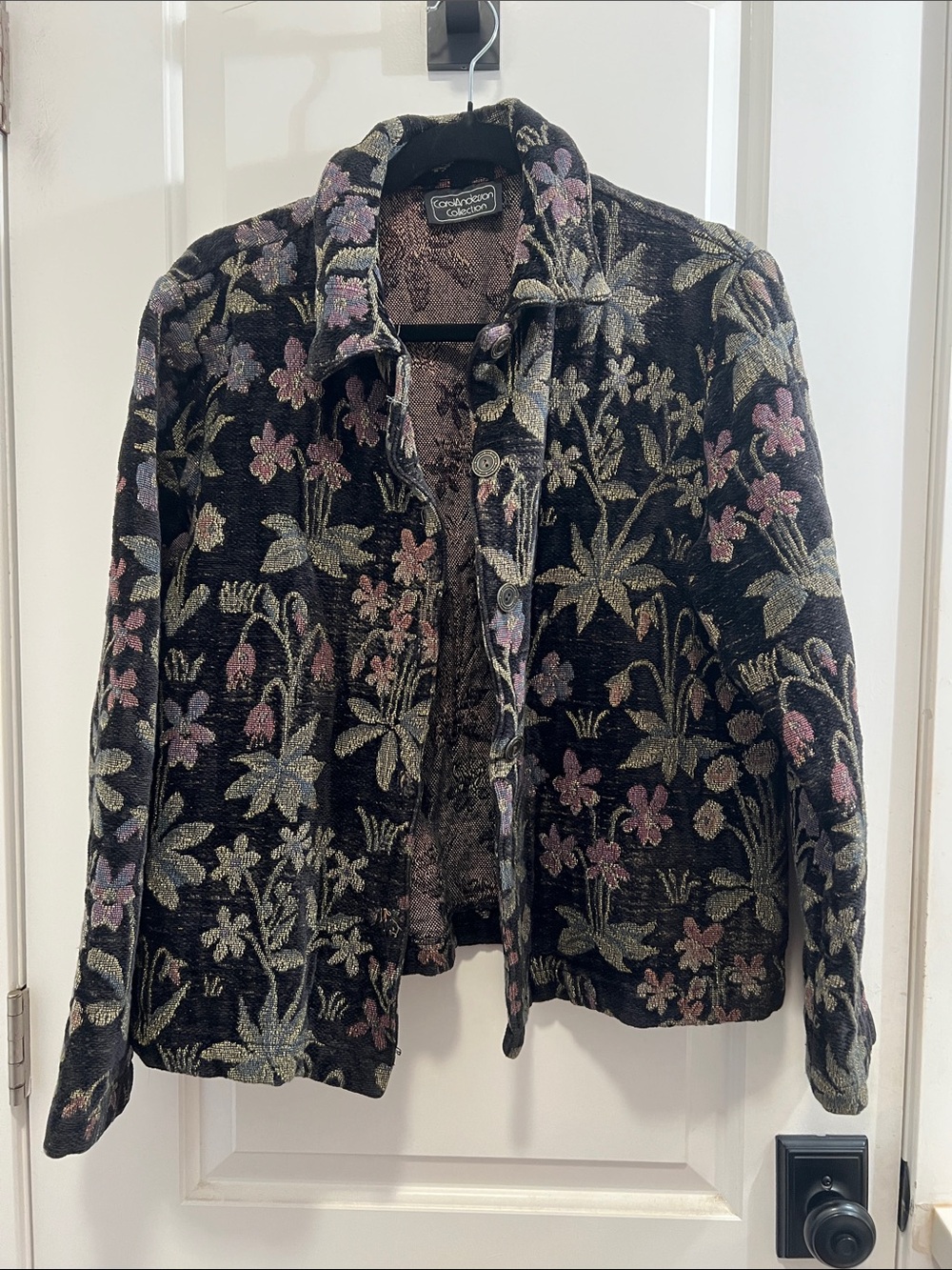 Carol Anderson Collection Black Floral Jacquard Jacket fits like L/XL